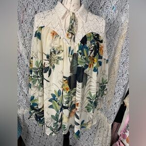 Anthropologie Hazel tropical floral print bohemian flowy blouse